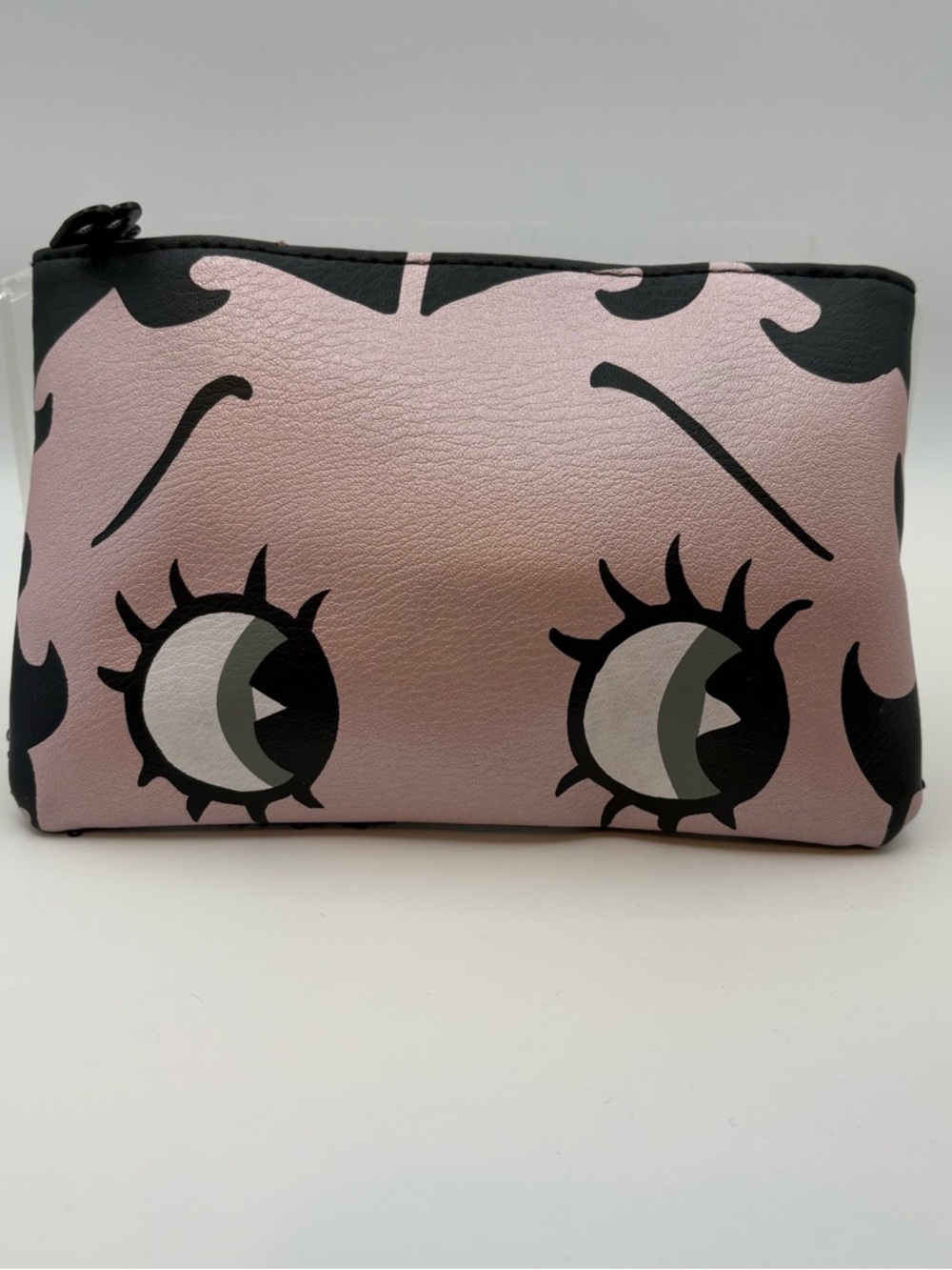 Graphic Eye Print Zip Pouch in Light Pink and Black